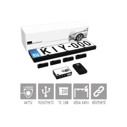 KIYO ULTIMATE AP 4 GPS komplett traffipaxvédelmi rendszer: Lézerblokkoló 4db rendszámkertbe építhető lézerszenzorral, GPS adatbázissal.