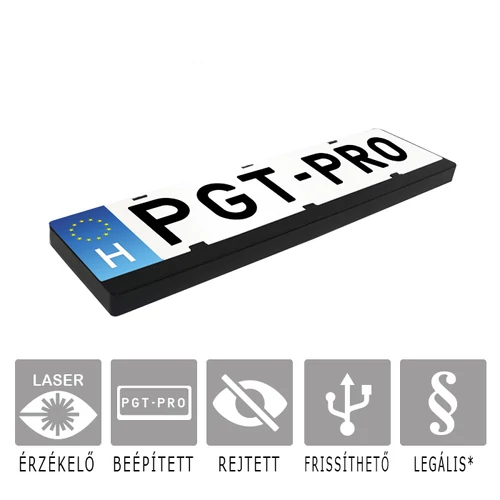PGT LaserAlert PRO Lézerdetektor - lézeres traffipaxjelző 1db rendszámtábla keretbe épített szenzorral első vagy hátsó lézeres jelzés kialakítására